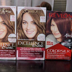 Three Unopened Hair Dye. Two of the same,  Loreal and one Revlon